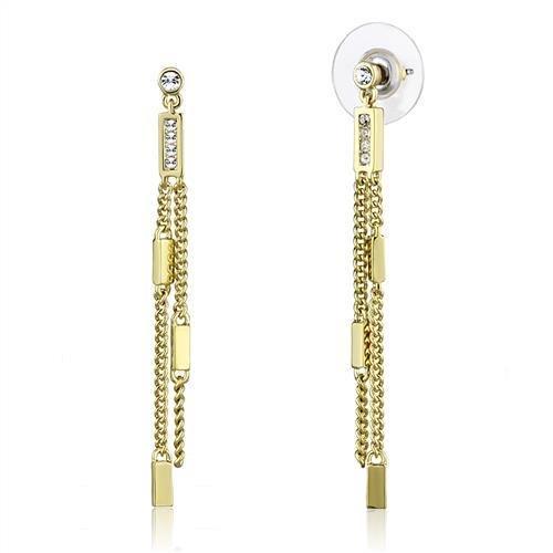 JCE1203 Gold Brass Earrings with Top Grade Crystal  in Clear