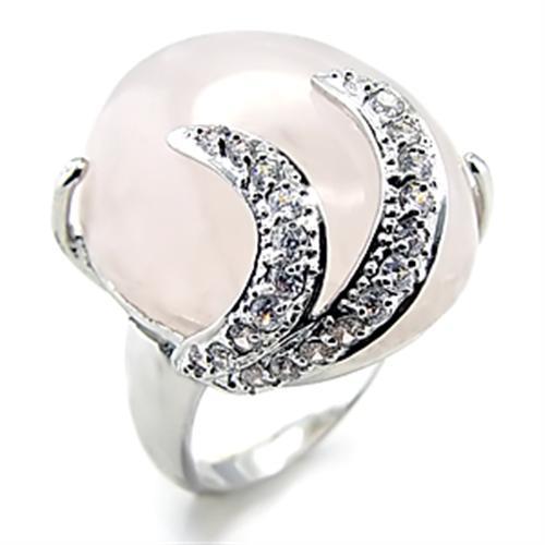 JCE028 Rhodium Brass Ring with Precious Stone PINK CRYSTAL in Light Rose