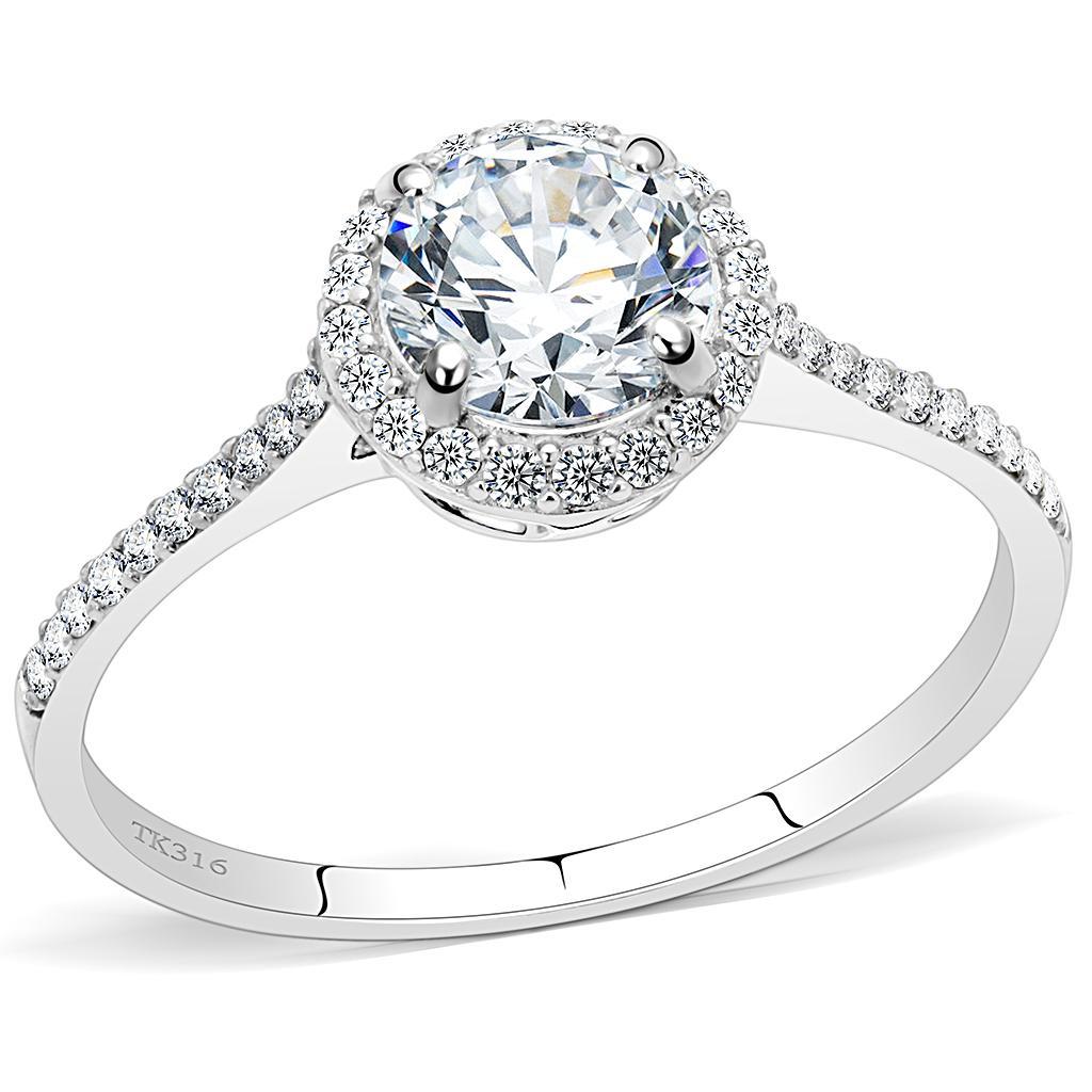 JCE022 High polished (no plating) Stainless Steel Ring with AAA Grade CZ  in Clear