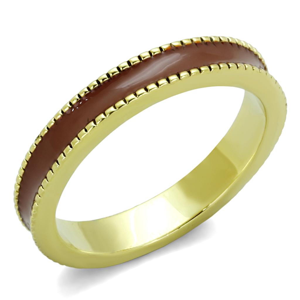 JCE3551 Gold Brass Ring with Epoxy  in Brown