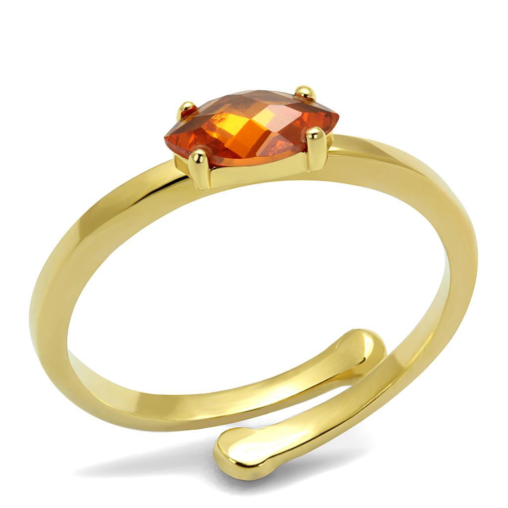 JCE4065 Flash Gold Brass Ring with AAA Grade CZ  in Orange