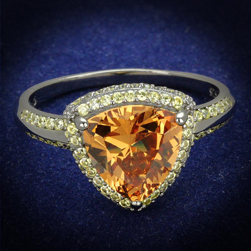 JCE501 Ruthenium 925 Sterling Silver Ring with AAA Grade CZ  in Champagne